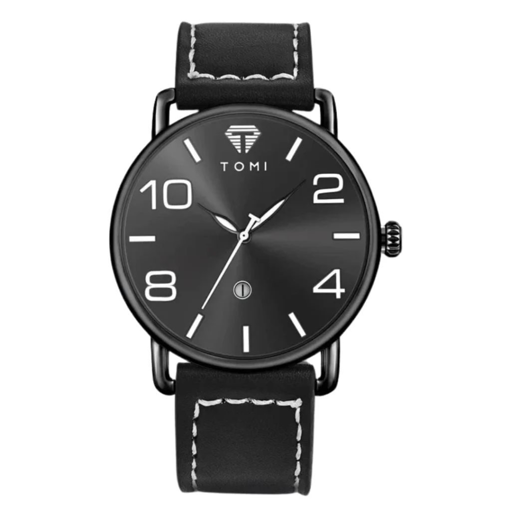 TOMI T-010 Chronograph Watch Slim Dial Quartz Leather Strap (1)